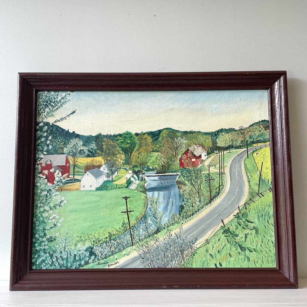 Moxie - Folky Fannie Bender Painting - Barns and Road - 27 x 21