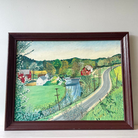 Moxie - Folky Fannie Bender Painting - Barns and Road - 27 x 21