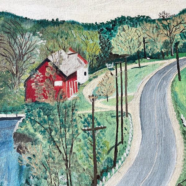 Moxie - Folky Fannie Bender Painting - Barns and Road - 27 x 21