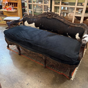 Cowhide and Velvet Couch 75L 28D 38H IN STORE PICKUP ONLY
