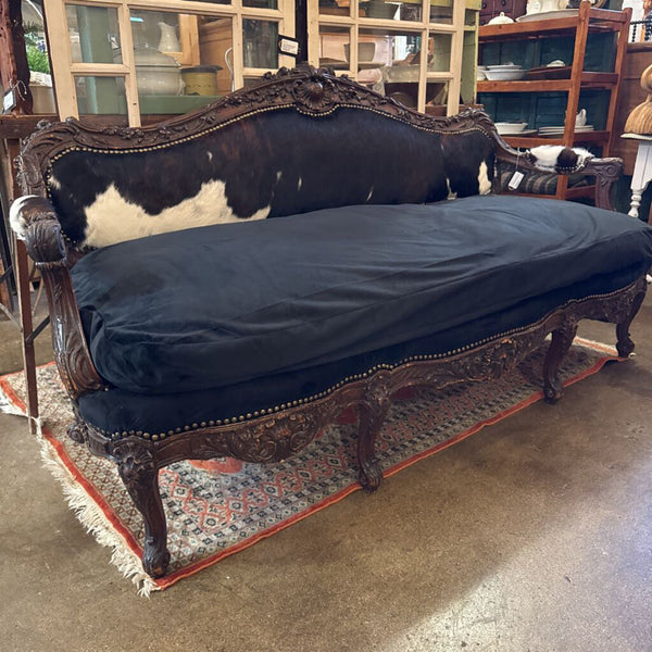Cowhide and Velvet Couch 75L 28D 38H IN STORE PICKUP ONLY