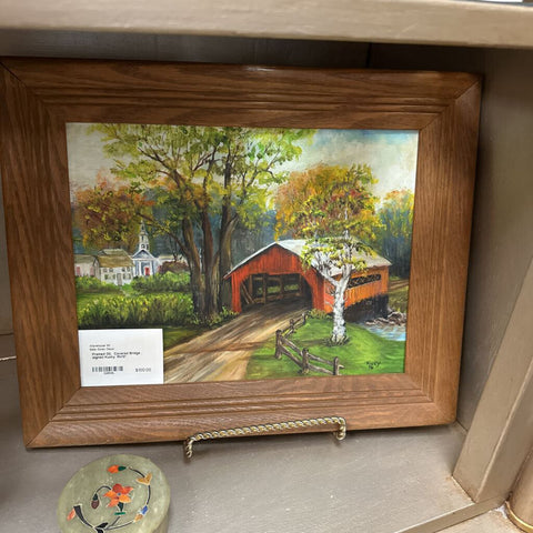 Framed Oil, Covered Bridge , signed Kucky 15x12"