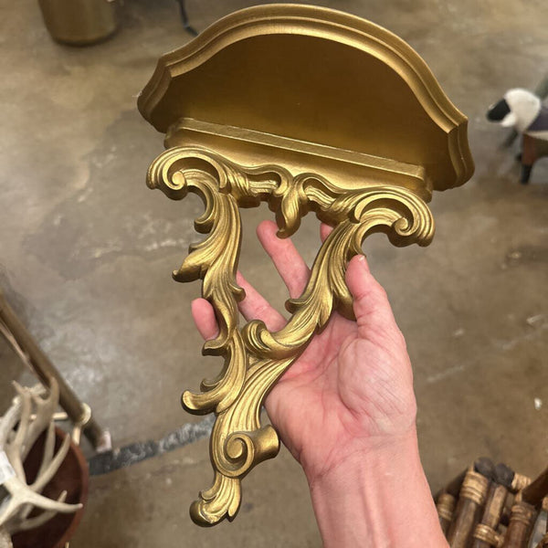 PAIR GOLD SYROCO WOOD SHELVES 9 1/2" X 9"