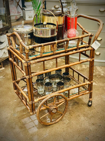 VINTAGE RATTAN BAR CART