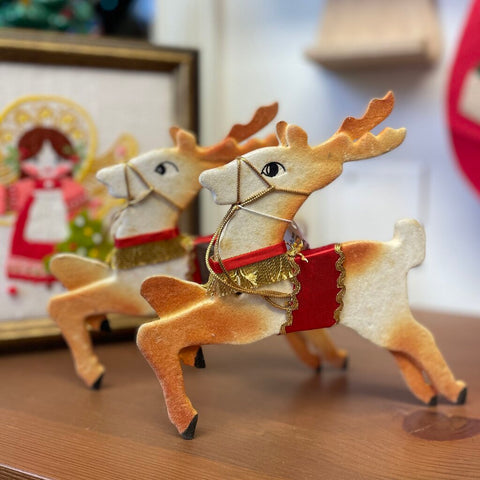 Moxie - Two Flocked Reindeer Joined Together - 7.5" Tall