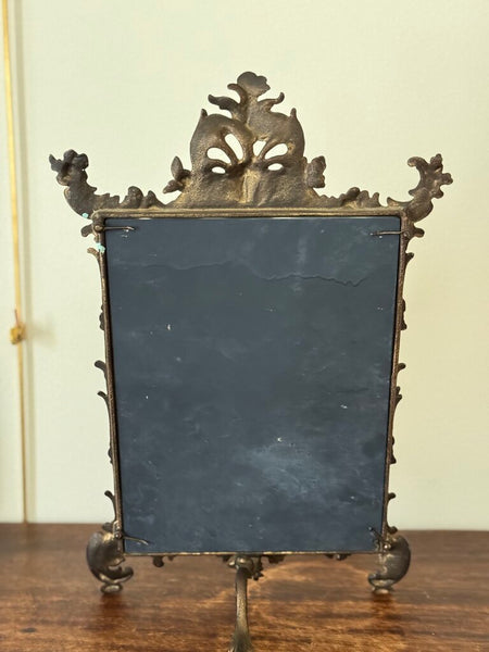 Antique Rococco ornate brass tabletop mirror