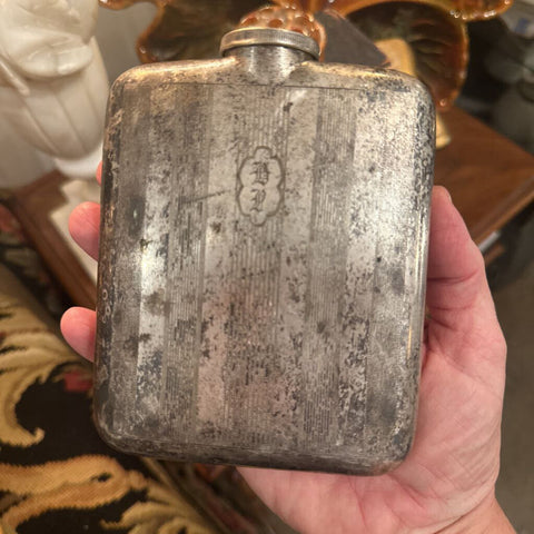 MONOGRAMMED FLASK , GREAT PATINA!