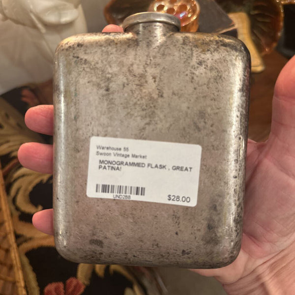 MONOGRAMMED FLASK , GREAT PATINA!