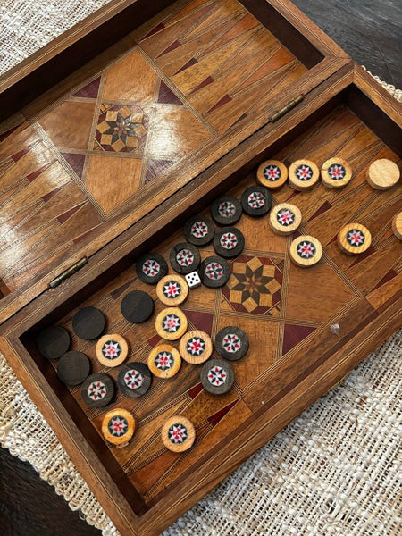 Inlaid Wood Marquetry Backgammon Set