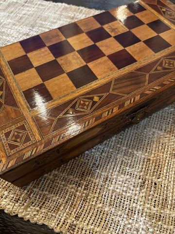 Inlaid Wood Marquetry Backgammon Set