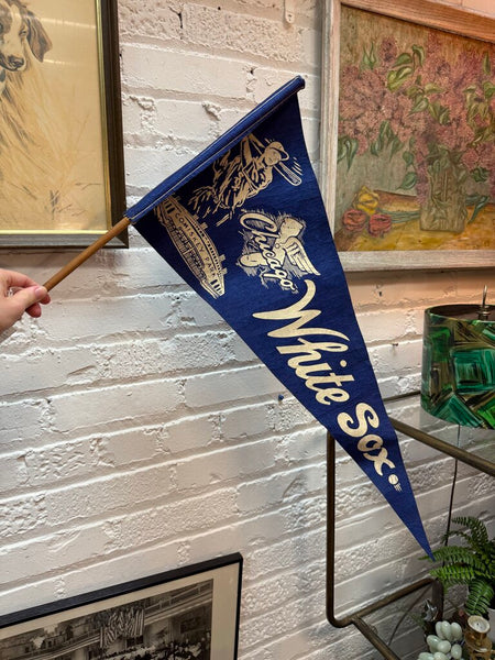 Vintage White Sox Pennant on Stick Blue 28" W1890