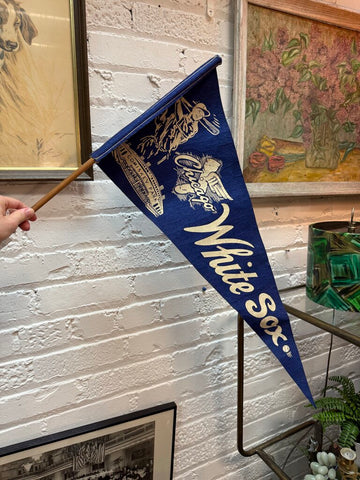 Vintage White Sox Pennant on Stick Blue 28" W1890