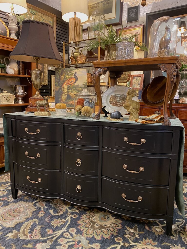 Vintage Serpentine Black Nine Drawer Dresser IN STORE PICKUP ONLY 34"h x 60"w x 19"d