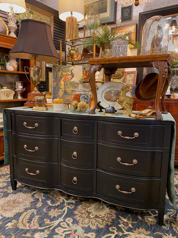 Vintage Serpentine Black Nine Drawer Dresser IN STORE PICKUP ONLY 34"h x 60"w x 19"d