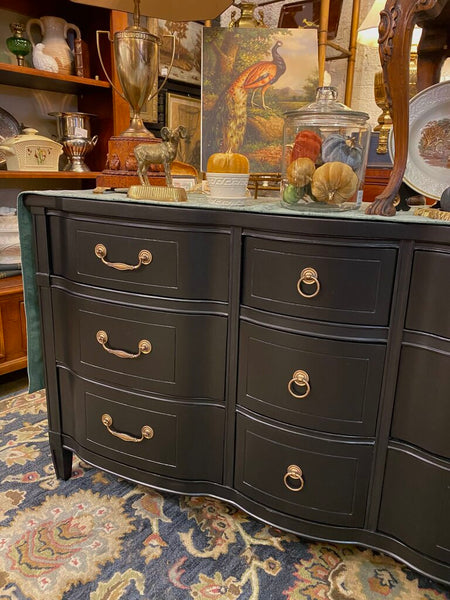 Vintage Serpentine Black Nine Drawer Dresser IN STORE PICKUP ONLY 34"h x 60"w x 19"d
