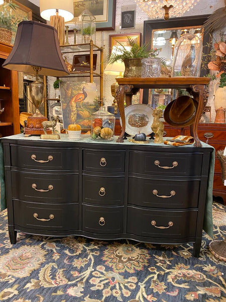 Vintage Serpentine Black Nine Drawer Dresser IN STORE PICKUP ONLY 34"h x 60"w x 19"d