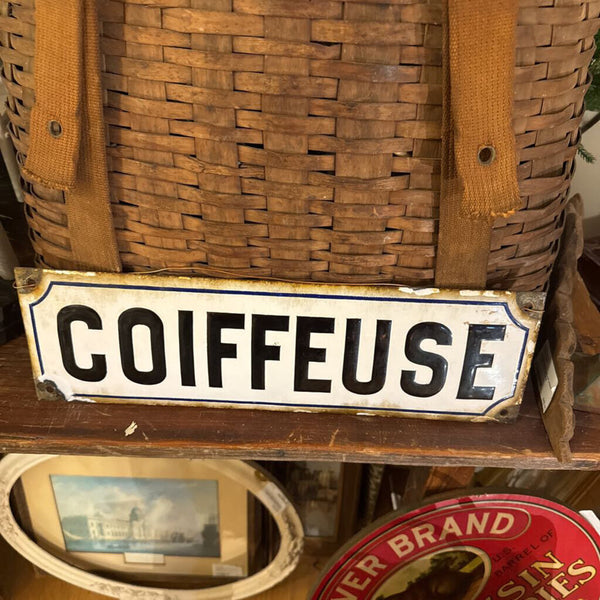 Antique French Enamel Coiffeuse (Hairdresser) sign as is