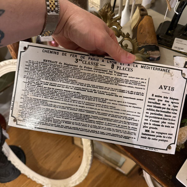 Old French Enamel Paris Railway sign as is