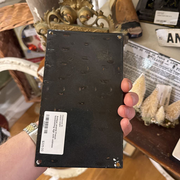 Antique enamel French locksmithing sign with address