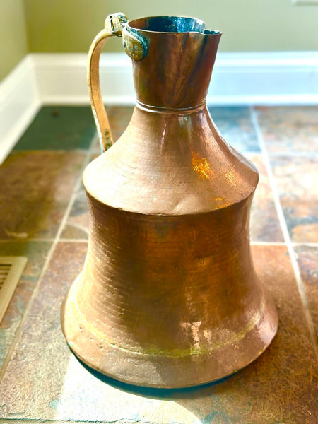 19TH CTR TURKISH HAMMERED COPPER WATER JUG. 15"H x 11"W