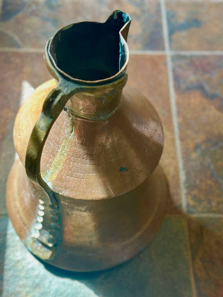 19TH CTR TURKISH HAMMERED COPPER WATER JUG. 15"H x 11"W