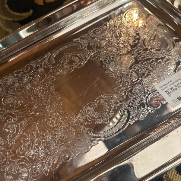 SILVER PLATED FOOTED SERVING TRAY W/ HANDLES 16" x 9"
