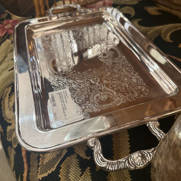 SILVER PLATED FOOTED SERVING TRAY W/ HANDLES 16" x 9"