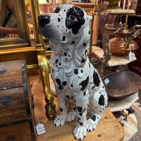 Italian Ceramic hand painted black white dog