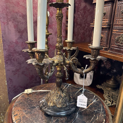 Marble and gilt metal 5 arm candelabra lamp