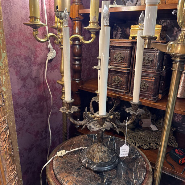 Marble and gilt metal 5 arm candelabra lamp