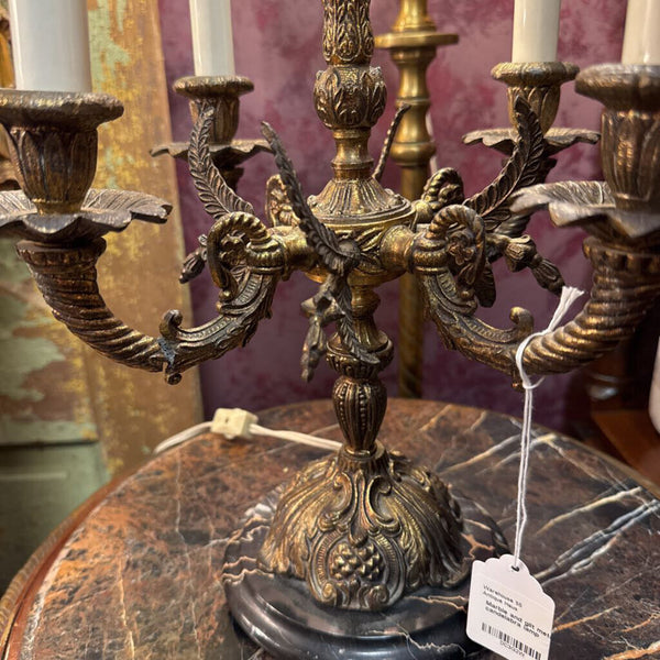 Marble and gilt metal 5 arm candelabra lamp