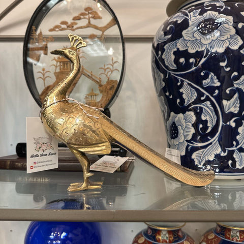 Brass Peacock Statue 10x9"