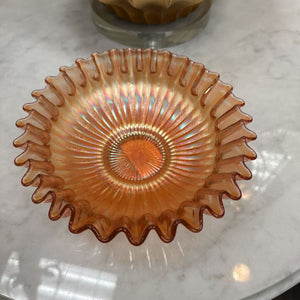 Fenton Stippled Rays Marigold Iridescent 7" Carnival Glass Bowl Dish Antique