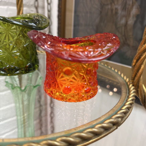 Vintage Fenton Amberina Glass Orange/Red Hat.