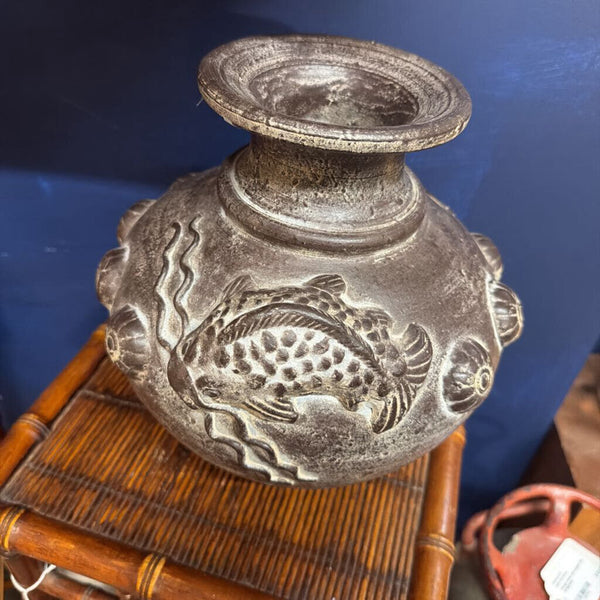 Terracotta Vase with Koi and snails