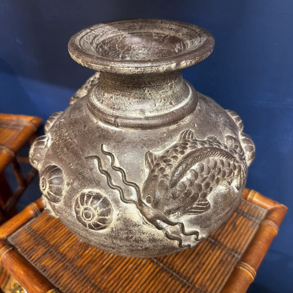 Terracotta Vase with Koi and snails