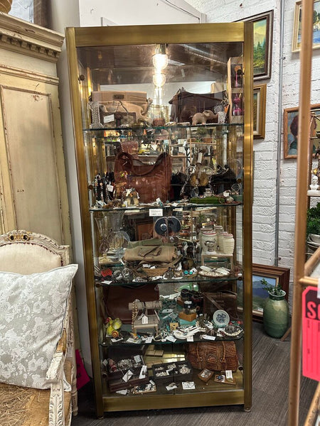 Vintage Brass and glass display case removable lock in Store pick up only 77H x 33W x 12D