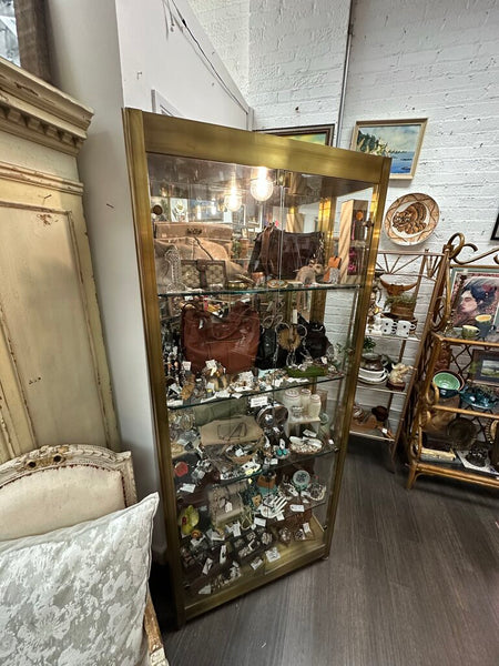Vintage Brass and glass display case removable lock in Store pick up only 77H x 33W x 12D