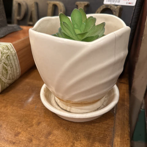 White Haeger Pot with saucer