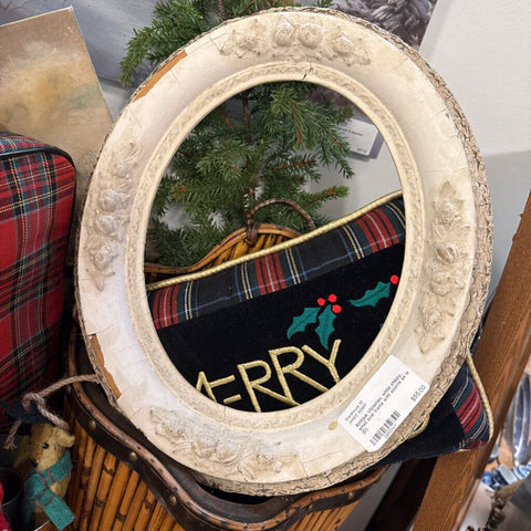 Antique Victorian, white chippy, small oval frame with acorns as is (D)