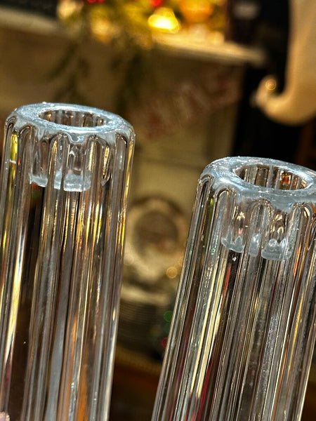 PAIR TIFFINY & CO CRYSTAL FLUTED CANDLEHOLDERS