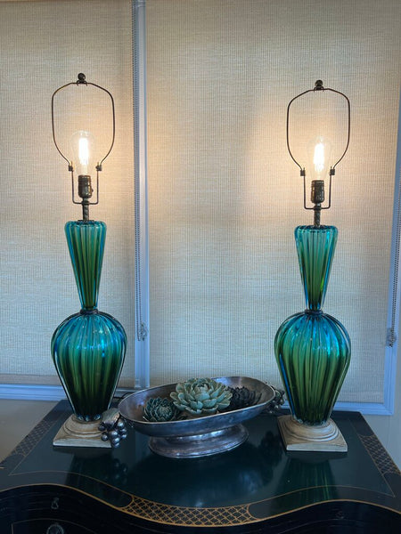 Pair Vintage Seguso Murano Glass Lamps
