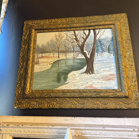 Gold Framed Winter Oil Painting 24x28