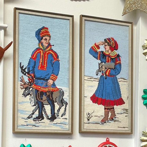 Moxie - PAIR Winter Theme Needlepoint - Man & Woman - 9 x 18