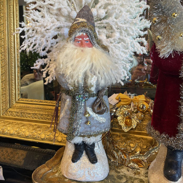Moxie - Artisan Made Santa in Silver Coat - 15"