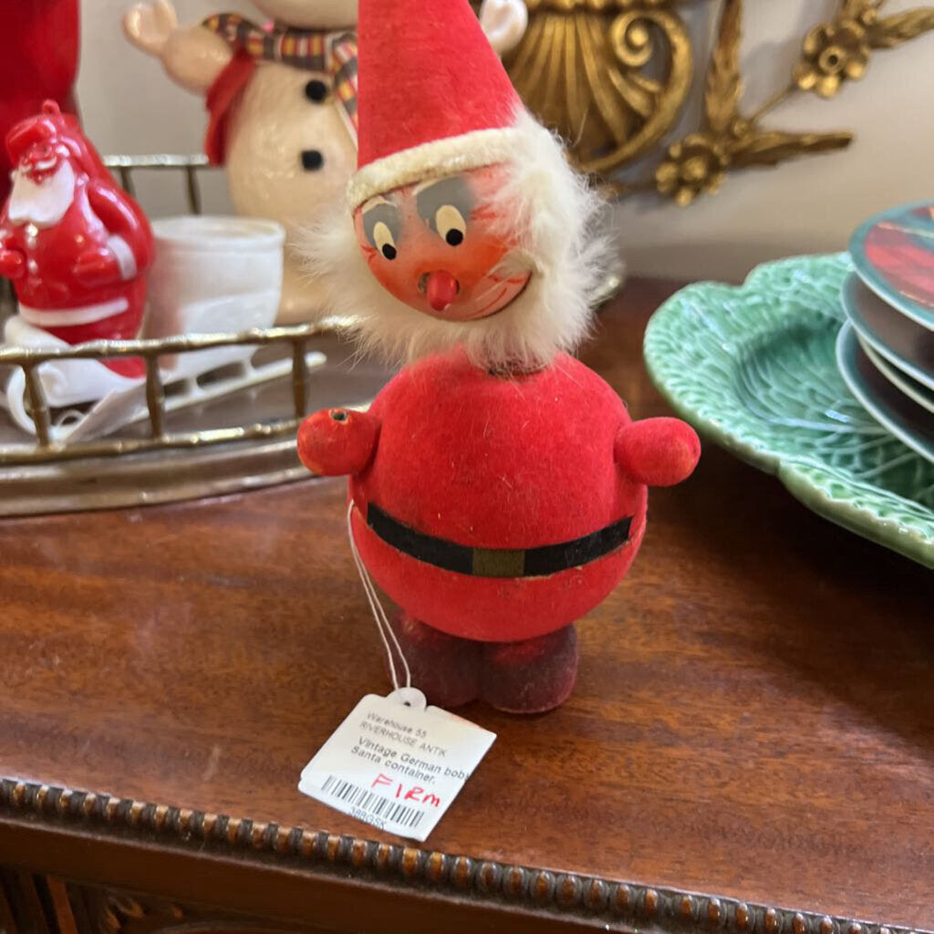 Vintage German bobble head Santa container.
