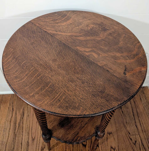Antique Barley Leg 2 Tiered Oak Side Table 20x30