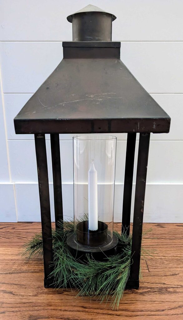 Vintage Copper Lantern w/Glass Hurricane & Candle 11x23
