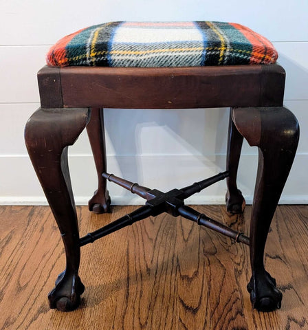 Antique Georgian Style Footstool Rehupolstered 16x16x17