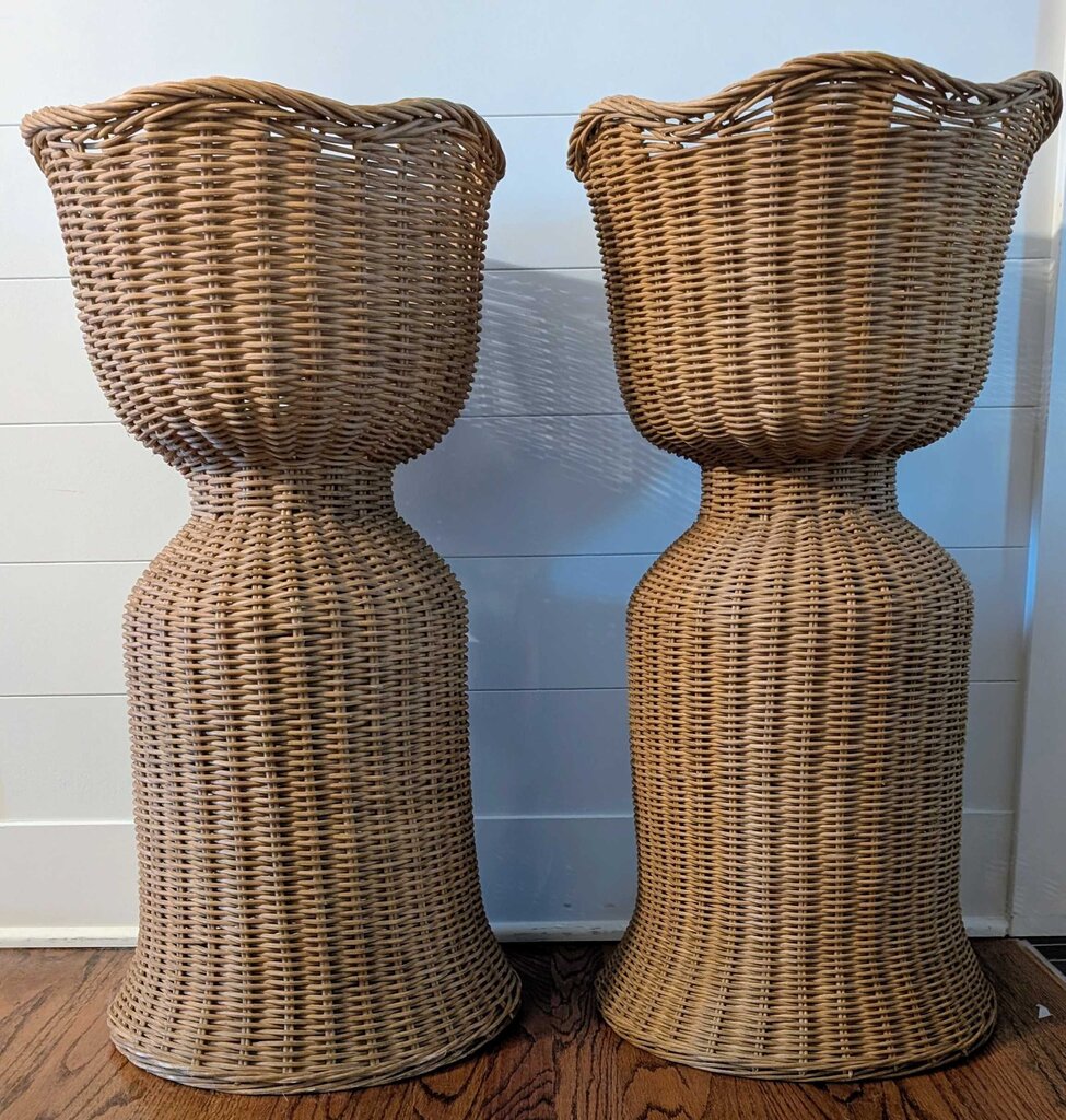 PAIR - Natural Wicker Pedestal Floor Planter 15x30 STORE PU ONLY